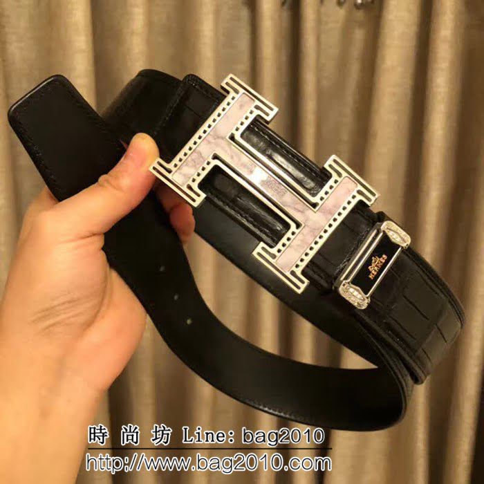 愛馬仕HERMES 純手工美洲鱷魚無拼接肚皮 高端男士皮帶 HHG1571